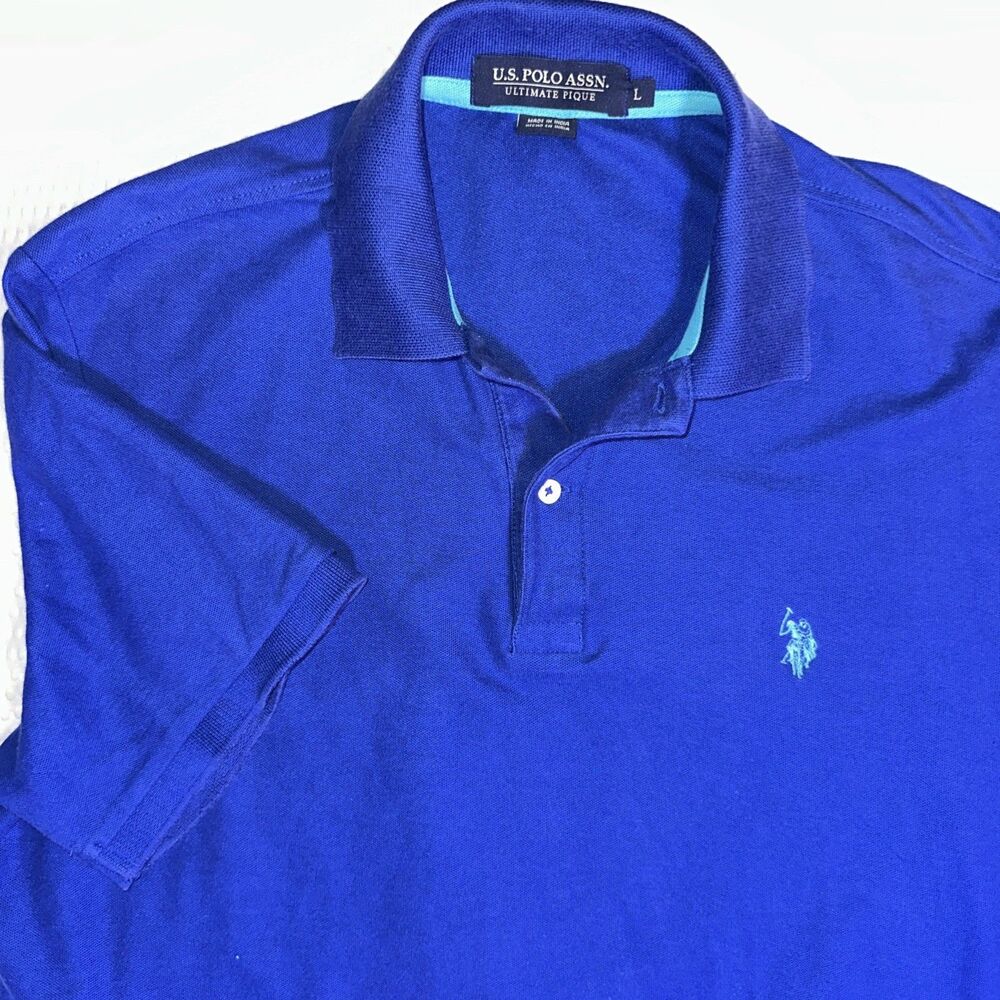 U.S. Polo Assn. Men's Ultimate Pique Blue Polo Shirt size Large